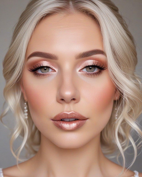 Platinum Hair + Rose Gold and Metallic Nude Bridal Look , Bridal Makeup Looks for Every Hair Colour, bridal makeup, wedding makeup, soft glam bridal makeup