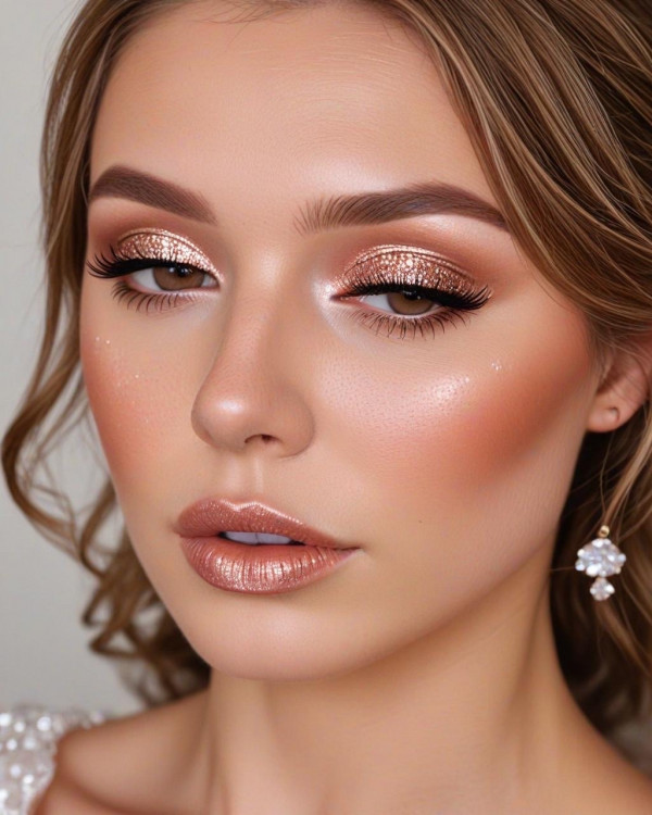 Warm Brown + Glossy Bronze Bridal Look , Bridal Makeup Looks for Every Hair Colour, bridal makeup, wedding makeup, soft glam bridal makeup