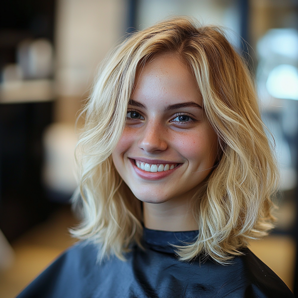 32 Low-Maintenance Medium-Length Haircuts : Casual Wavy Blonde Bob