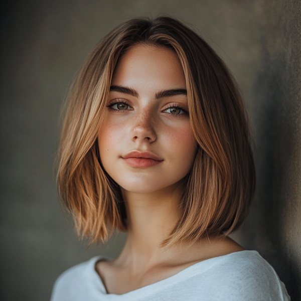 32 Low-Maintenance Medium-Length Haircuts : Sleek Blunt Bob with Soft Layers