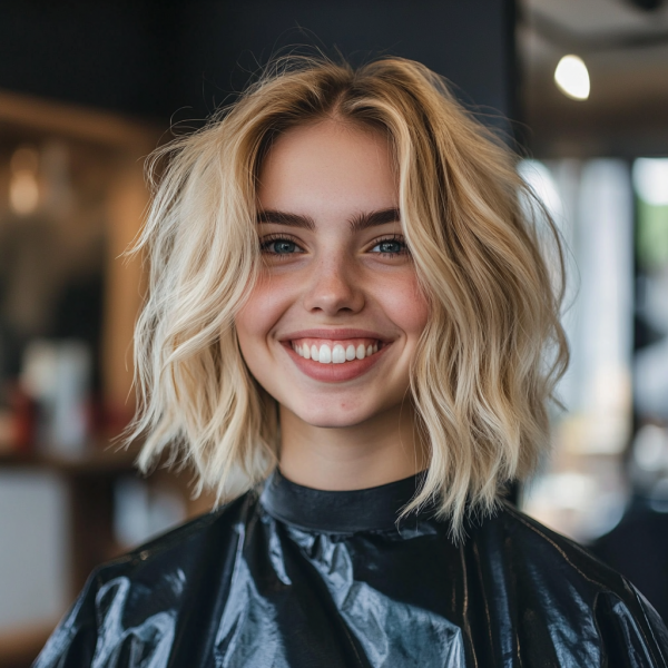 32 Low-Maintenance Medium-Length Haircuts : Shaggy Blonde Bob with Loose Waves