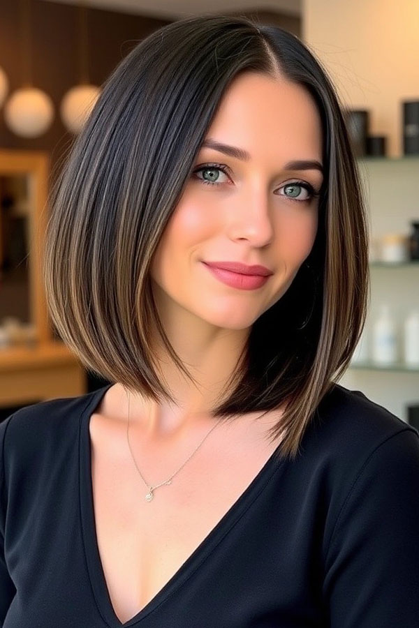 32 Low-Maintenance Medium-Length Haircuts : Sleek Straight Bob with Subtle Layers