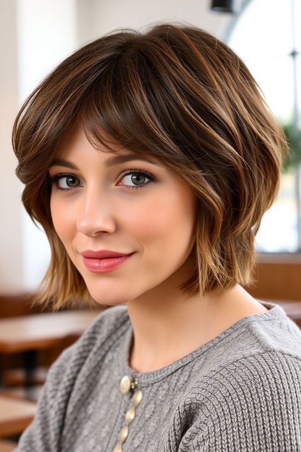 32 Low-Maintenance Medium-Length Haircuts : Layered Bob with Soft Fringe