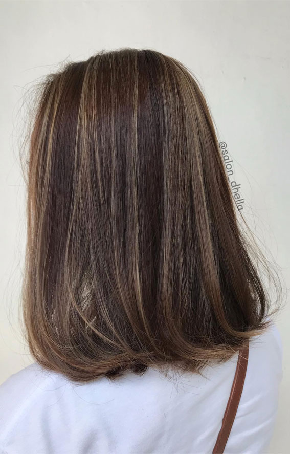 Dimensional Ash Brown Highlights, Subtle hair colour for dark hair, Subtle hair colour for brunettes, Subtle hair colour for brown hair, Best subtle hair colour