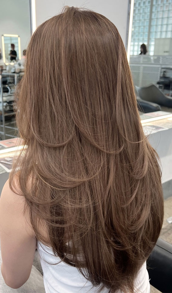 Light Chestnut Layers, Subtle hair colour for dark hair, Subtle hair colour for brunettes, Subtle hair colour for brown hair, Best subtle hair colour