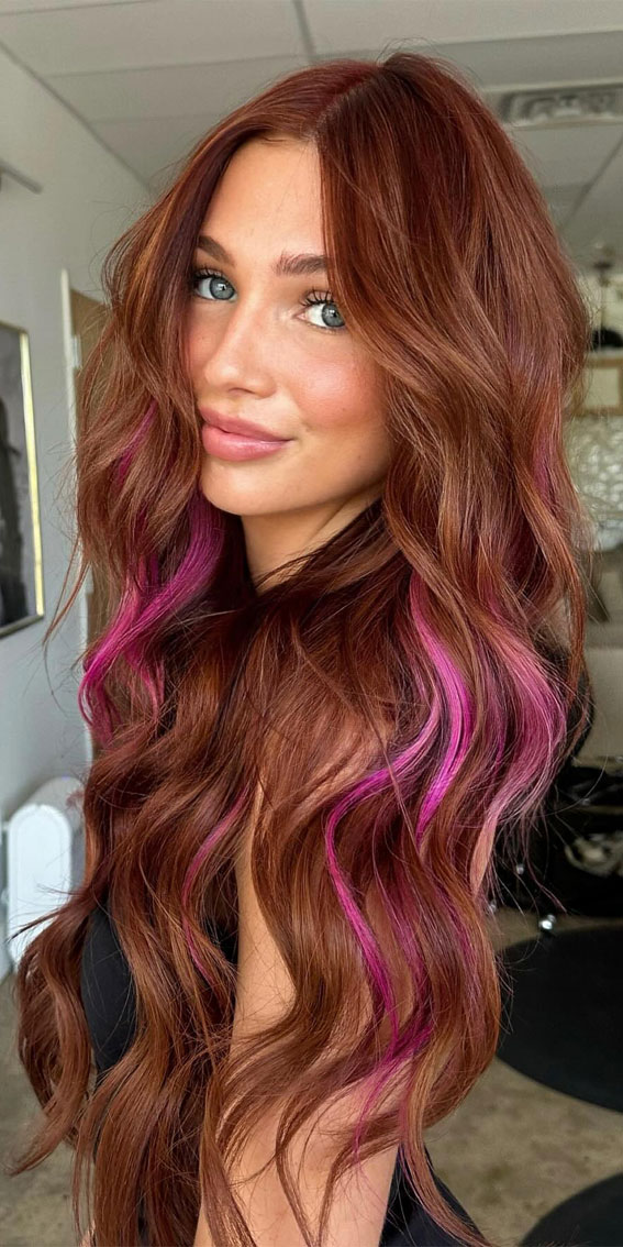 30 Best Hair Colours for Autumn and Winter : Rosy Auburn with Pops of Pink