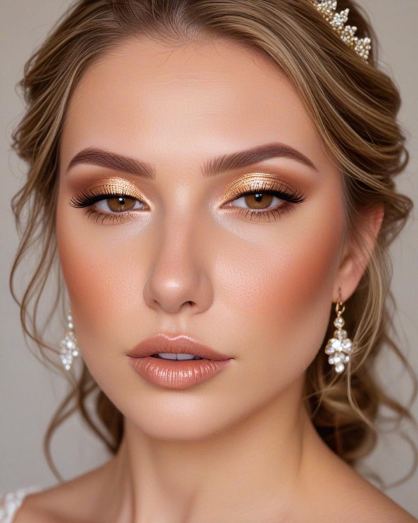 42 Bridal Makeup Looks for Every Hair Colour : Golden Glam Bridal Look