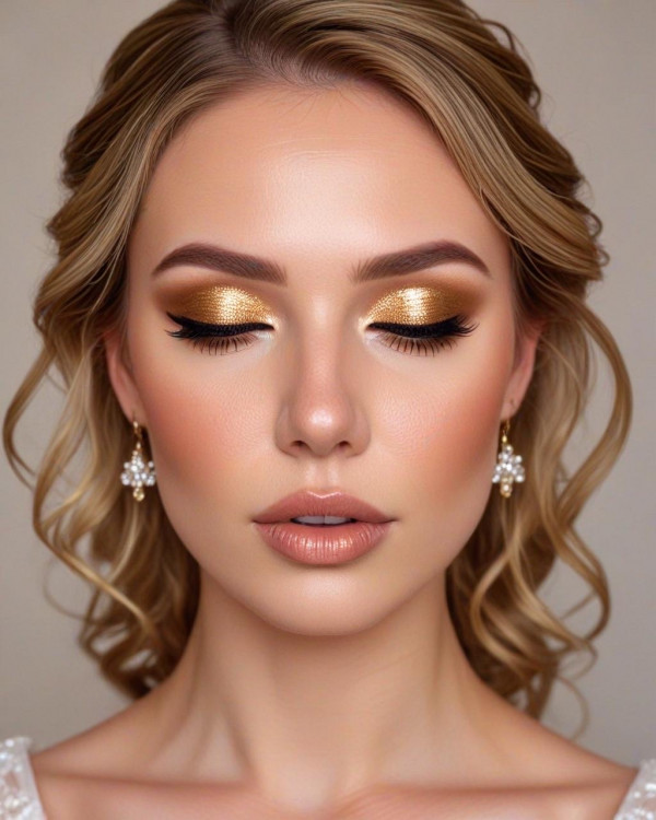 Bold Golden Eyes Bridal Look , Bridal Makeup Looks for Every Hair Colour, bridal makeup, wedding makeup, soft glam bridal makeup