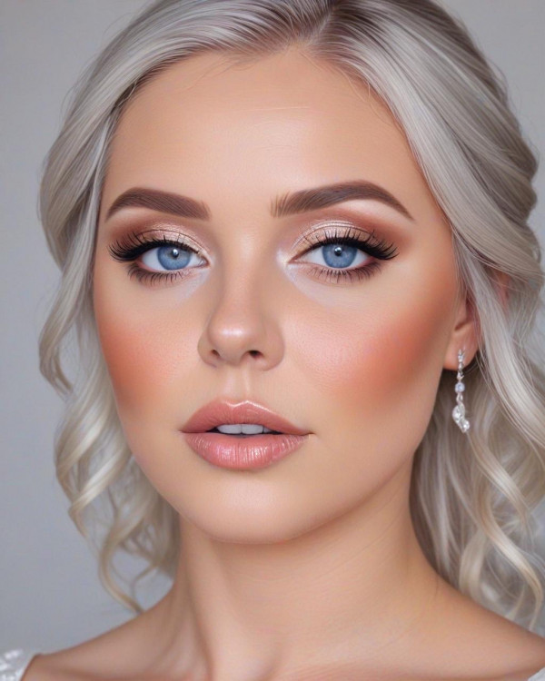 42 Bridal Makeup Looks for Every Hair Colour : Soft Peach and Nude Glow Bridal Look