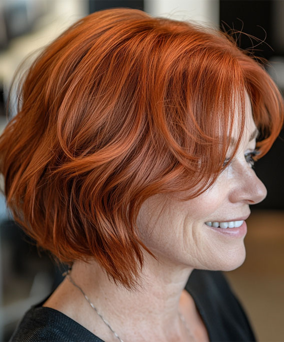 47 Bob Hairstyles for Women Over 50 : Textured Copper Bob