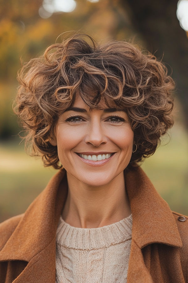 47 Bob Hairstyles for Women Over 50 : Curly Bob with Natural Volume