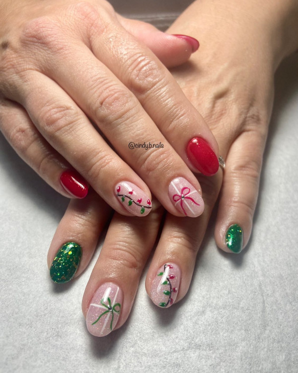 From Subtle to Sparkly Christmas Nails That Wow : Glossy Red & Green Nails