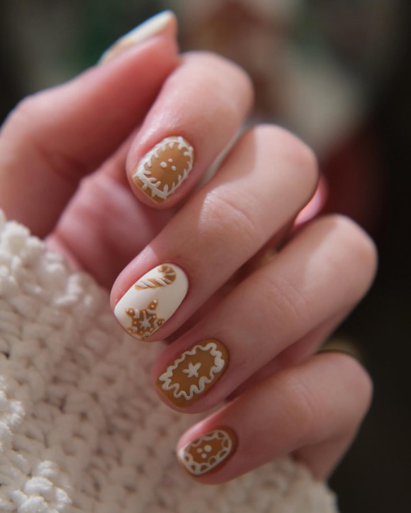 From Subtle to Sparkly Christmas Nails That Wow : Gingerbread Cookie Nails