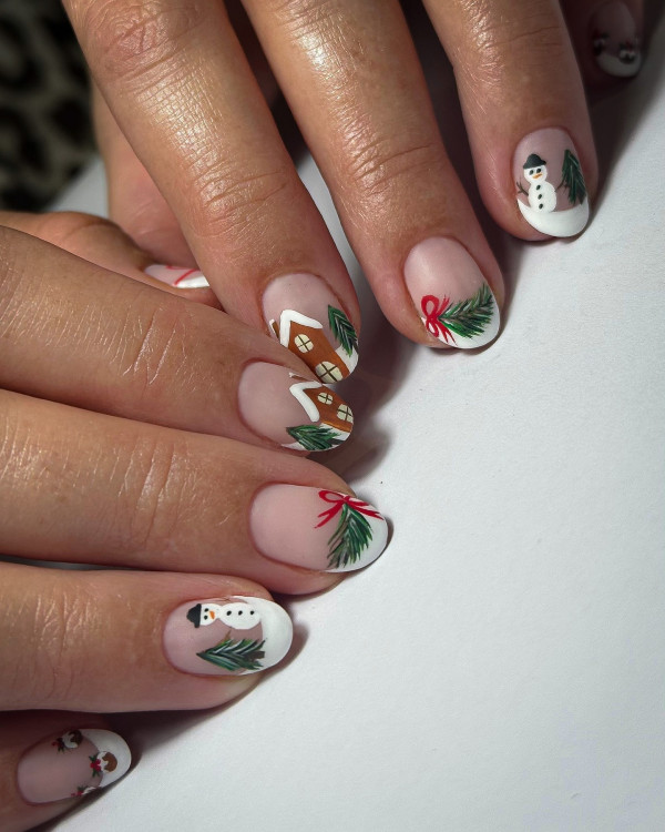 Gingerbread Cottage Delight Nails, Green Christmas nails, Christmas nail art, Christmas nail ideas, Christmas nails, mix and match festive holiday nails, cute Christmas nail designs, festive holiday nails