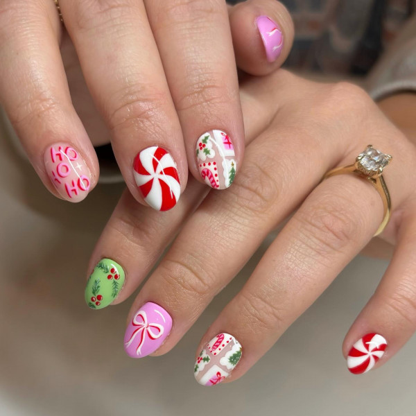 Candy Wonderland Nails, subtle Christmas nails, , Christmas nail art, Christmas nail ideas, Christmas nails, mix and match festive holiday nails, cute Christmas nail designs, festive holiday nails