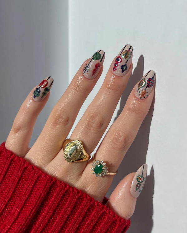 From Subtle to Sparkly Christmas Nails That Wow : Ornament Elegance Christmas Nails