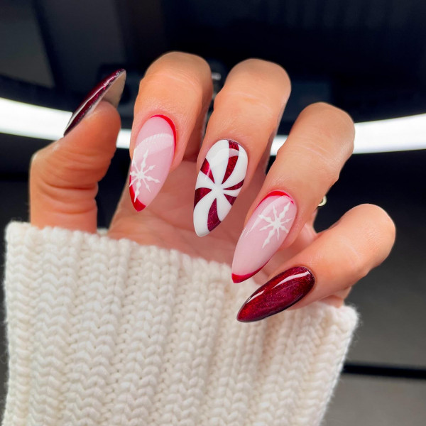 Candy Cane & Peppermint Nails, red Christmas nails, Christmas nail art, Christmas nail ideas, Christmas nails, mix and match festive holiday nails, cute Christmas nail designs, festive holiday nails