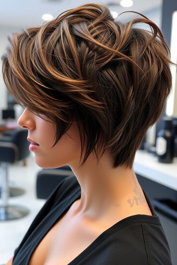 35 Cute Pixie Hairstyles to Steal the Spotlight : Rich Chestnut Layered Pixie Bob