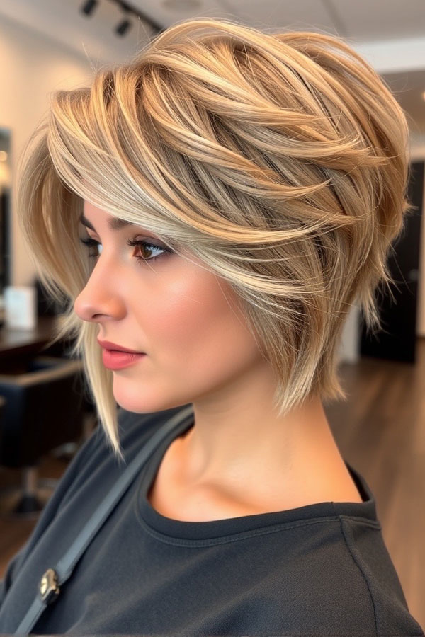 35 Cute Pixie Hairstyles to Steal the Spotlight : Golden Layered Pixie Bob