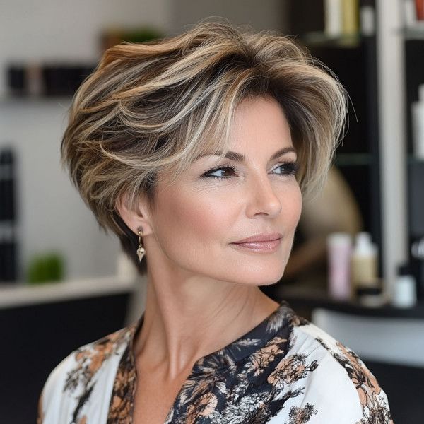 38 Pixie Bob Haircuts For Woman Over 50 : Layered Ash Blonde Bixie with Dark Roots