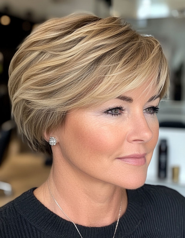 38 Pixie Bob Haircuts For Woman Over 50 : Elegant Blonde Bixie with Soft Layers