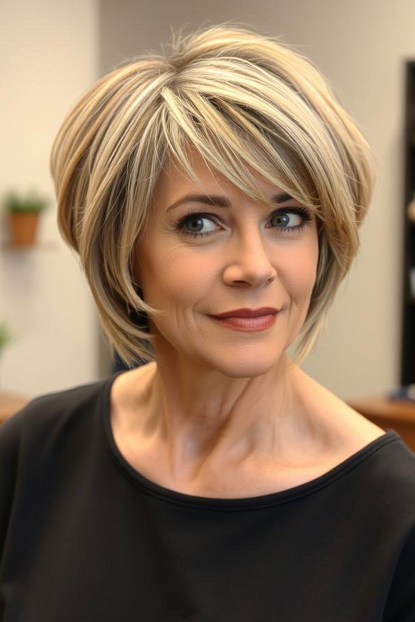 38 Pixie Bob Haircuts For Woman Over 50 : Blonde Bixie with Ashy Highlights