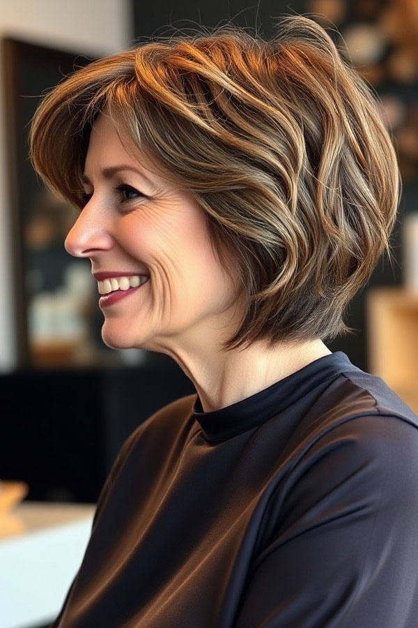 38 Pixie Bob Haircuts For Woman Over 50 : Rich Chestnut Bixie with Subtle Highlights