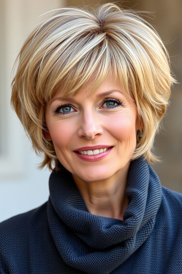 38 Pixie Bob Haircuts For Woman Over 50 : Bright Blonde Bixie with Layered Volume