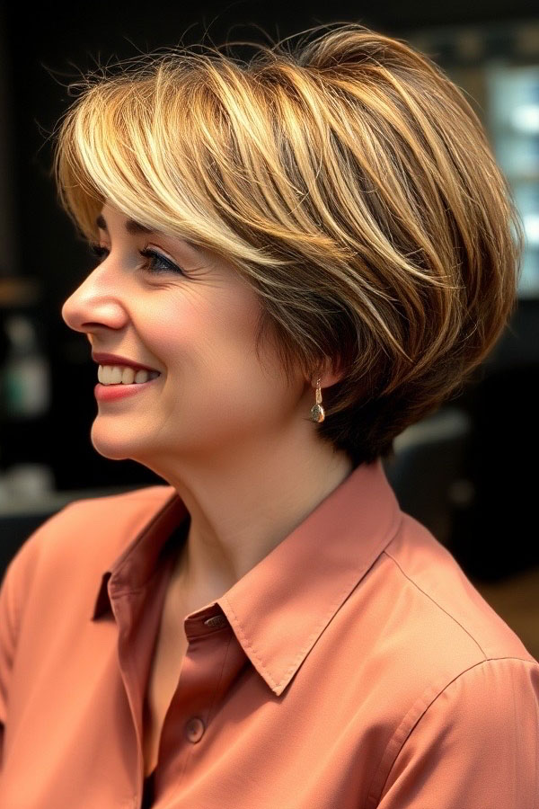 38 Pixie Bob Haircuts For Woman Over 50 : Golden Honey Bixie with Soft Layers