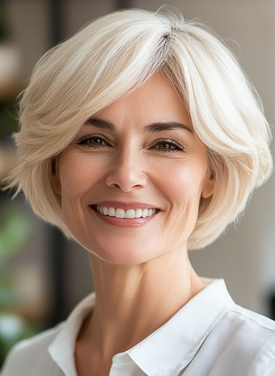 38 Pixie Bob Haircuts For Woman Over 50 : Soft Blonde Bixie with Feathered Layers