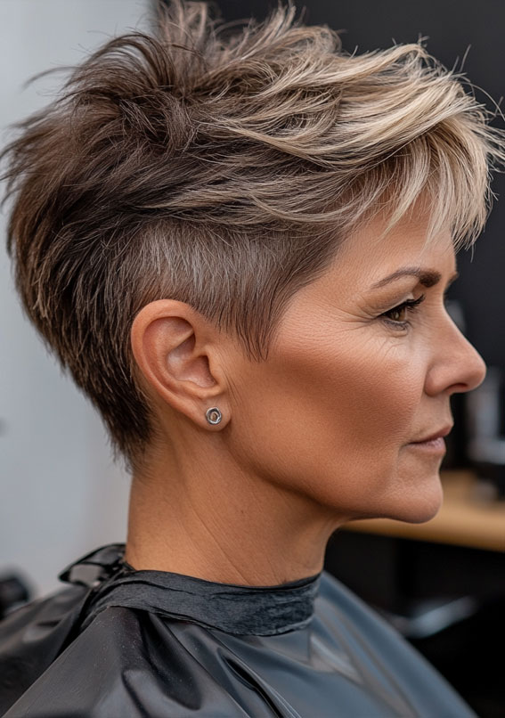 43 Chic Pixie Haircut for Women Over 50 : Mushroom Blonde Edgy Textured Pixie