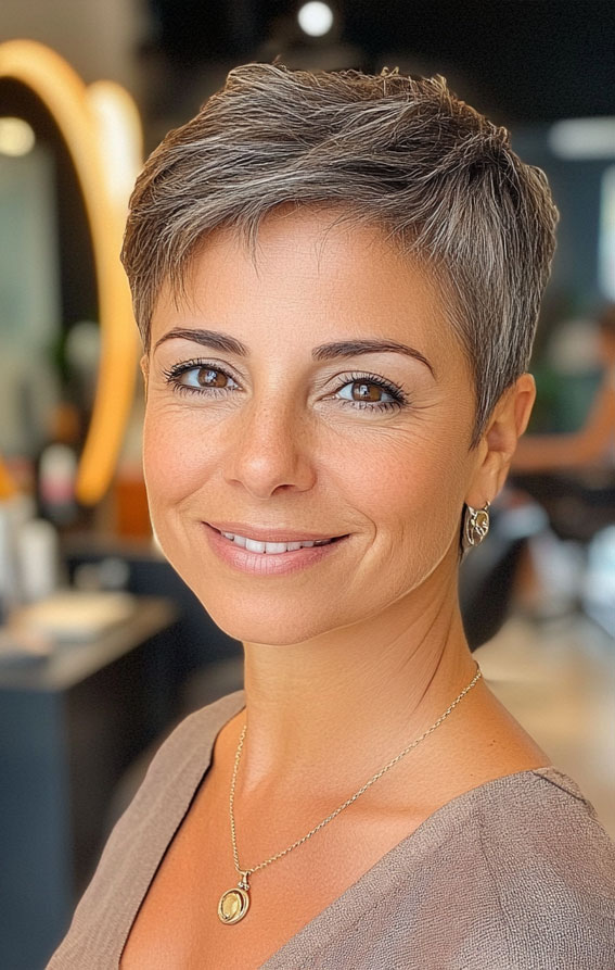 43 Chic Pixie Haircut for Women Over 50 : Sophisticated Salt-and-Pepper Pixie