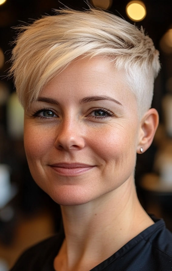 32 Pixie Haircuts For Women Over 40 : Modern Twist Blonde Undercut Pixie 