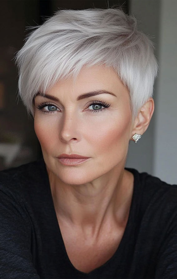 32 Pixie Haircuts For Women Over 40 : Silver Pixie Cut for a Refined Look