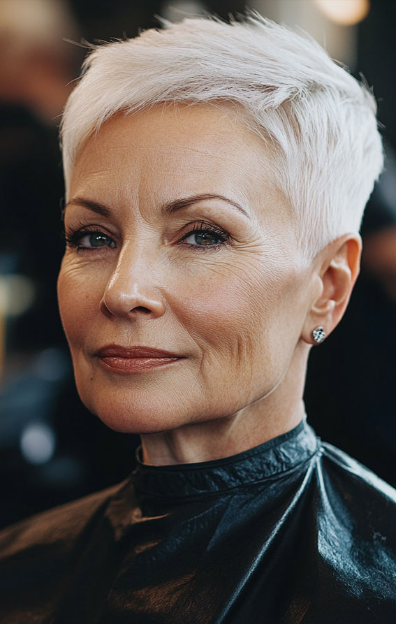 32 Pixie Haircuts for Women Over 60 : Platinum Sleek Short Pixie