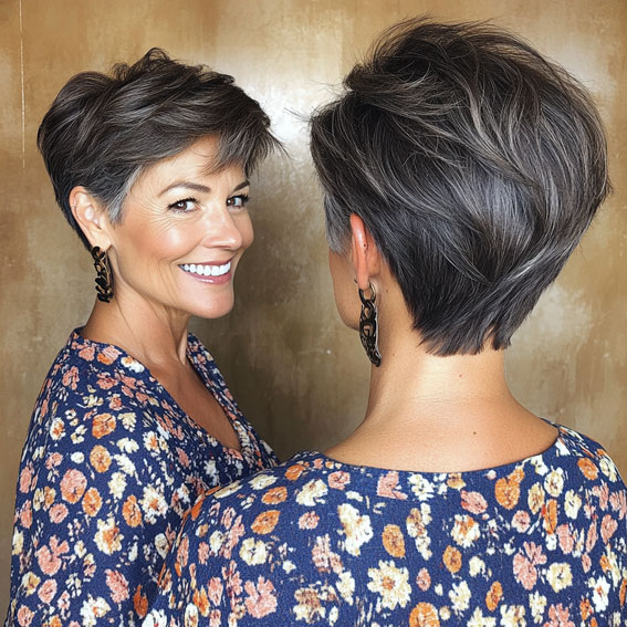 32 Pixie Haircuts for Women Over 60 : Textured Salt-and-Pepper Pixie with Volume