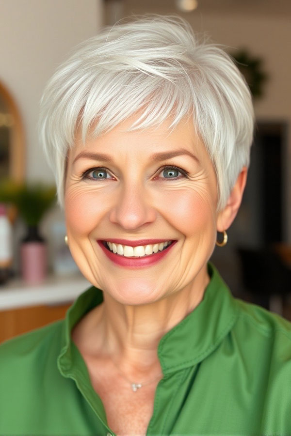 32 Pixie Haircuts for Women Over 60 : Bright and Soft Snowy Pixie