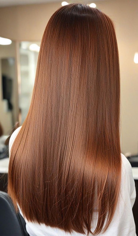 Warm Auburn Brown with a Smooth Finish, Hair colours for women, Hair colour highlights, Hair Colour Brown, hair colours names, hair colour ideas, Hair colour for women