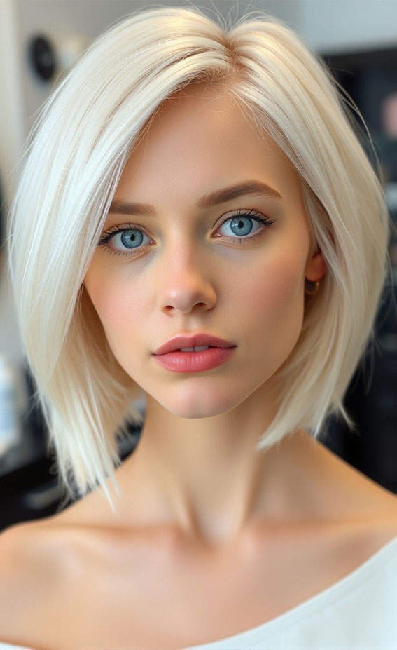 50 Stunning Hair Colours For Women : Platinum Blonde Bob with a Soft Edge