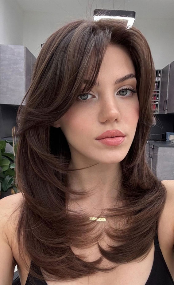 50 Stunning Hair Colours For Women : Soft Brunette with Face-Framing Layers