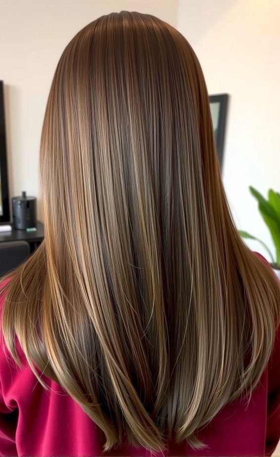 50 Stunning Hair Colours For Women : Subtle Mocha Balayage with Sleek Layers