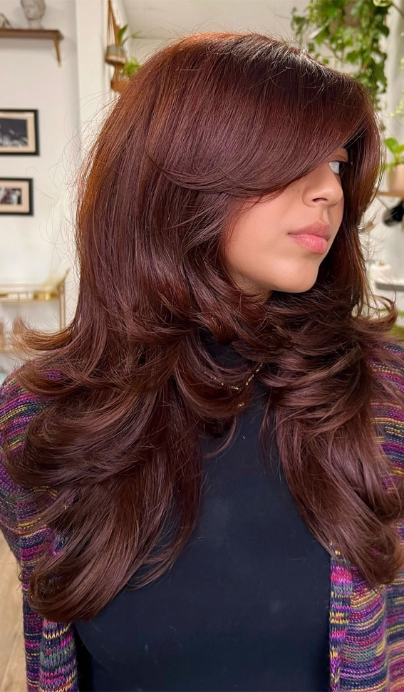 Rich Mahogany Layers with Voluminous Texture, , Hair colours for women, Hair colour highlights, Hair Colour Brown, hair colours names, hair colour ideas, Hair colour for women