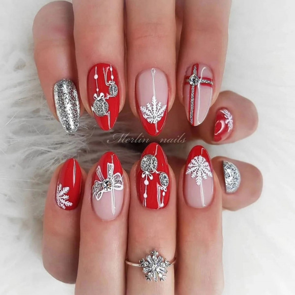 35 Cute Christmas Nail Art Ideas : Festive Red Nails