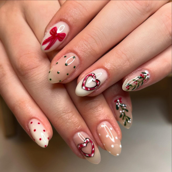 35 Cute Christmas Nail Art Ideas : Candy Cane Charm Nails