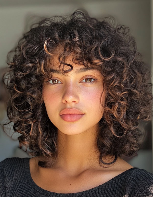 Textured Curls with Subtle Highlights, Medium Length Curly Hairstyles, Shoulder length curly hair with layers, Medium length curly hairstyles, Medium length curly hairstyles for women, Loose curls Hairstyles for medium hair, Medium length curly hair Photos, Haircuts for semi curly hair Female, curly hairstyles