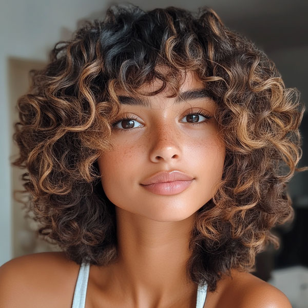 Sunlit Curls with Soft Layers, Medium Length Curly Hairstyles, Shoulder length curly hair with layers, Medium length curly hairstyles, Medium length curly hairstyles for women, Loose curls Hairstyles for medium hair, Medium length curly hair Photos, Haircuts for semi curly hair Female, curly hairstyles