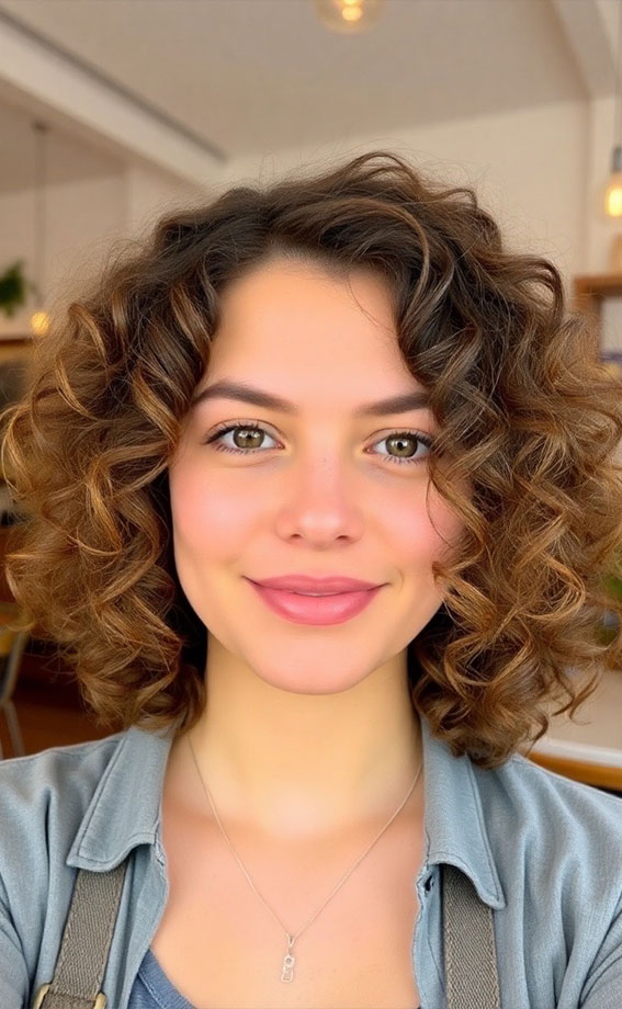 Soft Brown Curls with a Natural Flow, Medium Length Curly Hairstyles, Shoulder length curly hair with layers, Medium length curly hairstyles, Medium length curly hairstyles for women, Loose curls Hairstyles for medium hair, Medium length curly hair Photos, Haircuts for semi curly hair Female, curly hairstyles