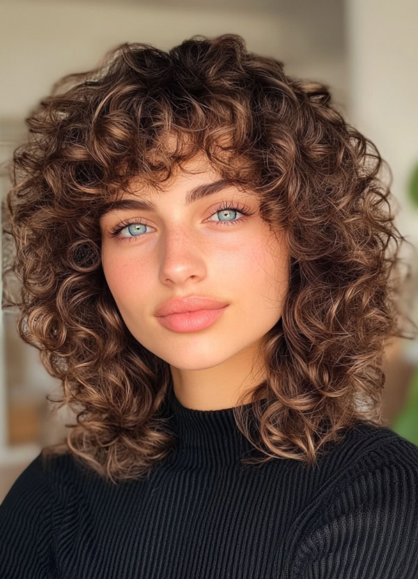 Layered Curls with a Shaggy Twist, Medium Length Curly Hairstyles, Shoulder length curly hair with layers, Medium length curly hairstyles, Medium length curly hairstyles for women, Loose curls Hairstyles for medium hair, Medium length curly hair Photos, Haircuts for semi curly hair Female, curly hairstyles