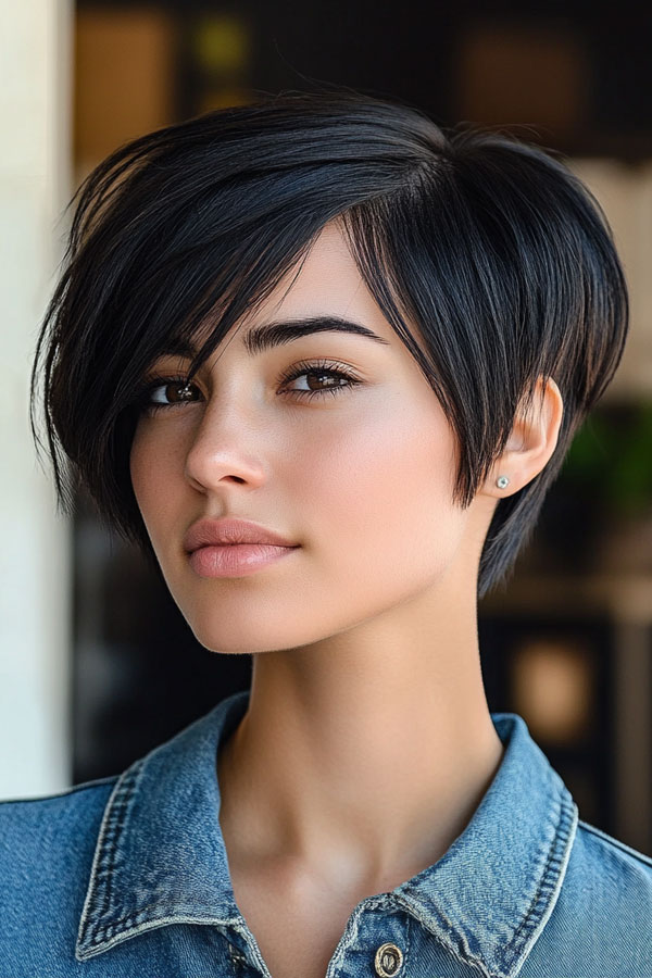 35 Cute Pixie Hairstyles to Steal the Spotlight : Sleek Ebony Pixie Bob