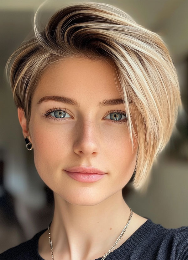 35 Cute Pixie Hairstyles to Steal the Spotlight : Blonde Swoop Pixie